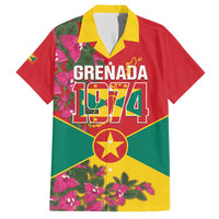 Grenada 1974 Family Matching Short Sleeve Bodycon Dress and Hawaiian Shirt Gwenad Map With Bougainvillea - Flag Color - Wonder Print Shop
