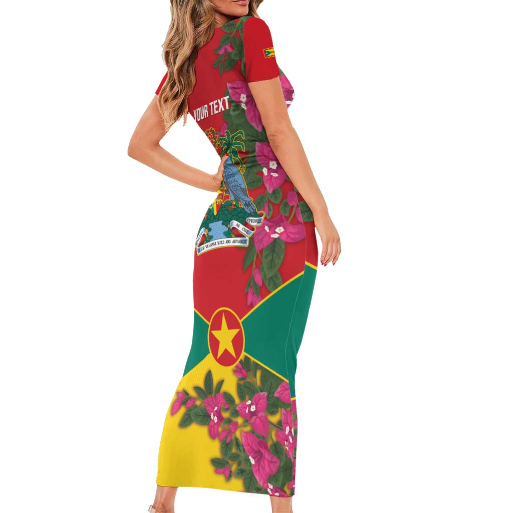 Grenada 1974 Family Matching Short Sleeve Bodycon Dress and Hawaiian Shirt Gwenad Map With Bougainvillea - Flag Color - Wonder Print Shop