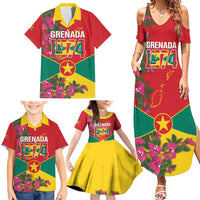 Grenada 1974 Family Matching Summer Maxi Dress and Hawaiian Shirt Gwenad Map With Bougainvillea - Flag Color - Wonder Print Shop