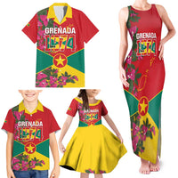 Grenada 1974 Family Matching Tank Maxi Dress and Hawaiian Shirt Gwenad Map With Bougainvillea - Flag Color - Wonder Print Shop