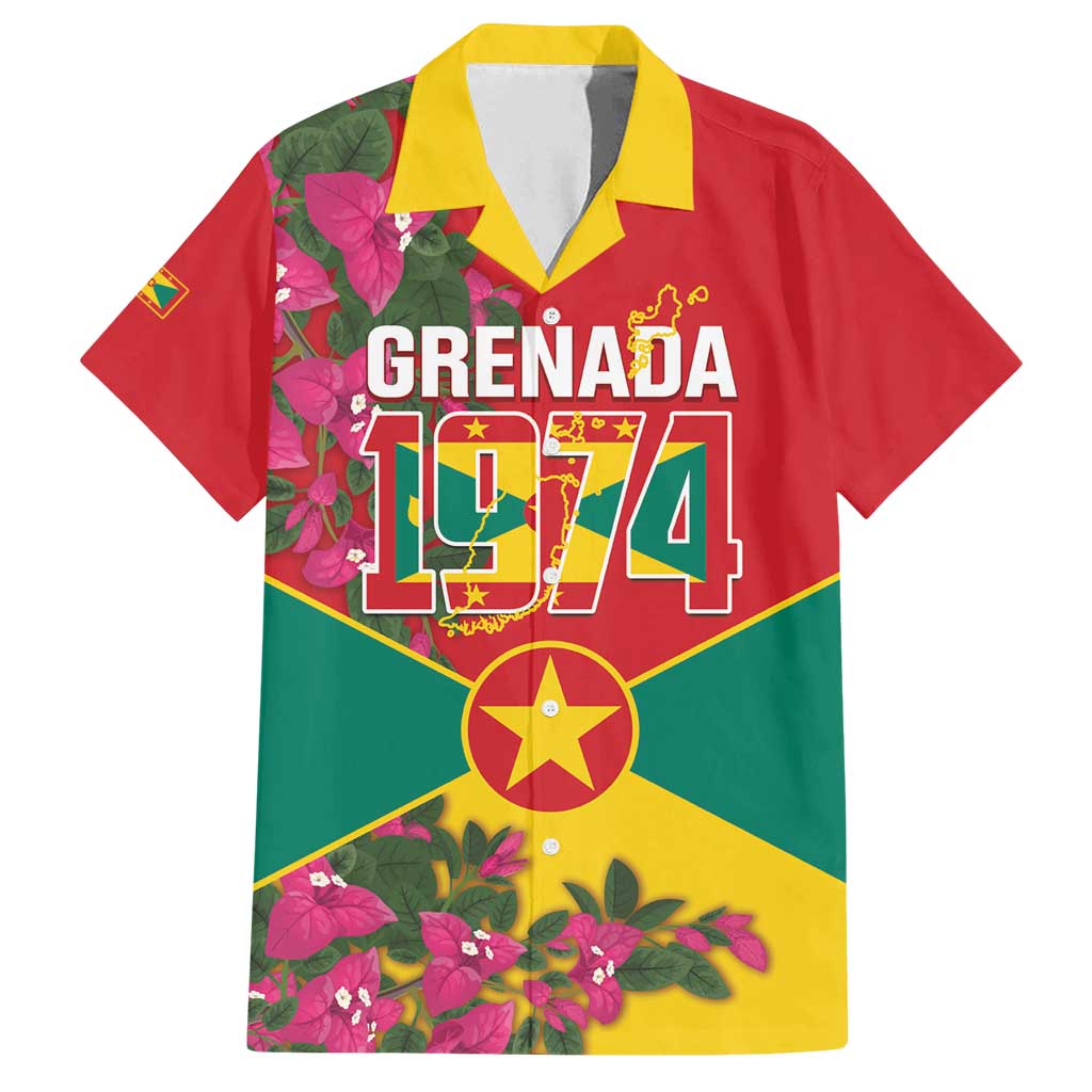 Grenada 1974 Family Matching Tank Maxi Dress and Hawaiian Shirt Gwenad Map With Bougainvillea - Flag Color - Wonder Print Shop