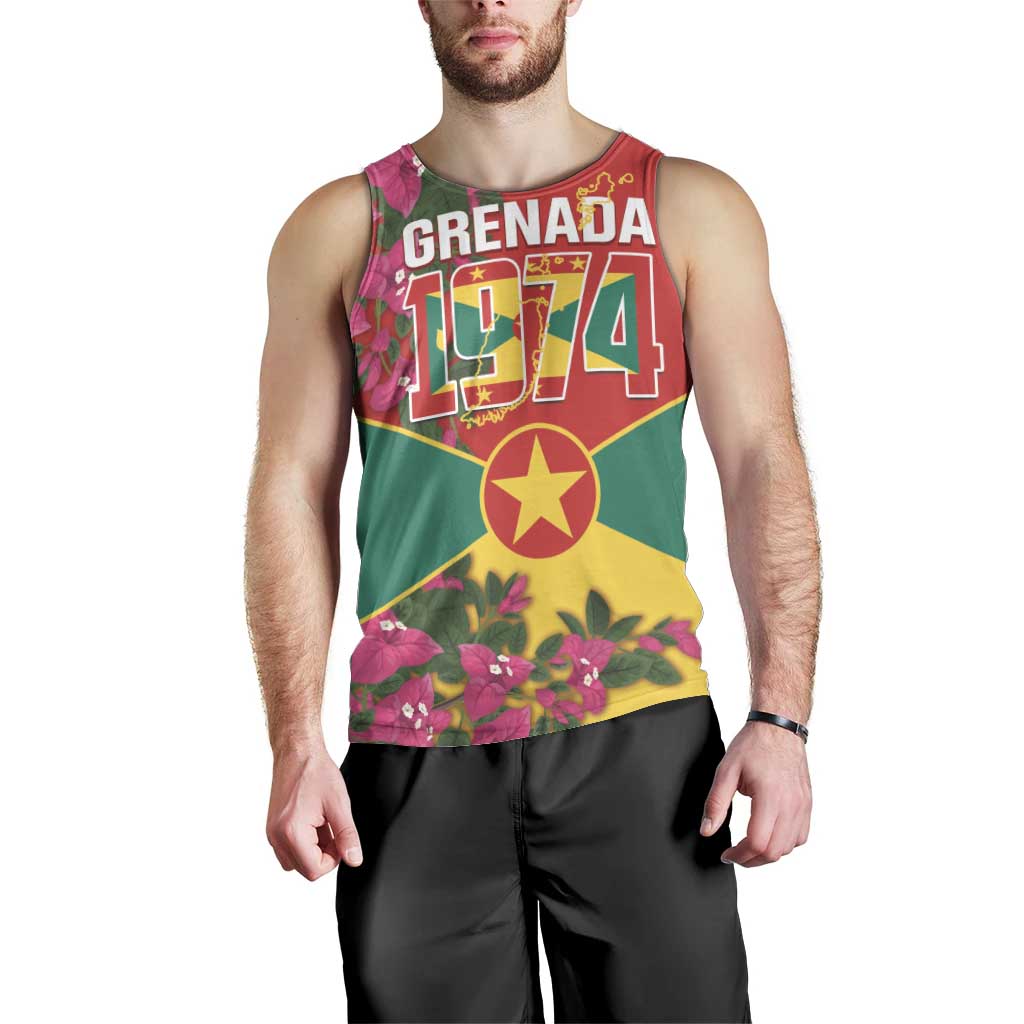 Grenada 1974 Men Tank Top Gwenad Map With Bougainvillea - Flag Color - Wonder Print Shop