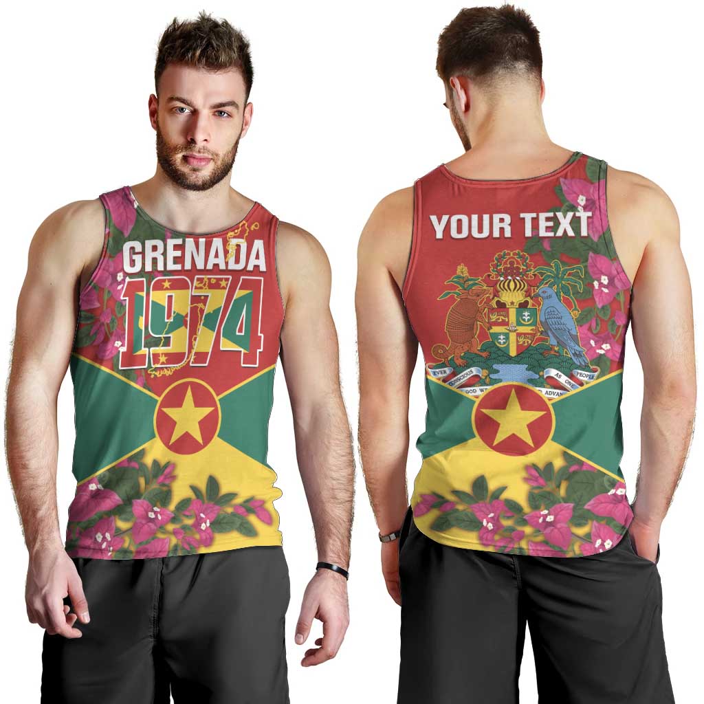 Grenada 1974 Men Tank Top Gwenad Map With Bougainvillea - Flag Color - Wonder Print Shop