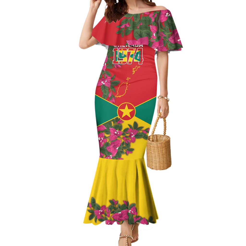 Grenada 1974 Mermaid Dress Gwenad Map With Bougainvillea - Flag Color - Wonder Print Shop