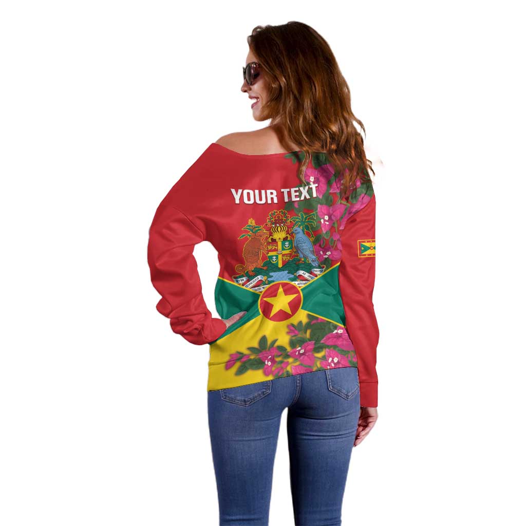Grenada 1974 Off Shoulder Sweater Gwenad Map With Bougainvillea - Flag Color - Wonder Print Shop