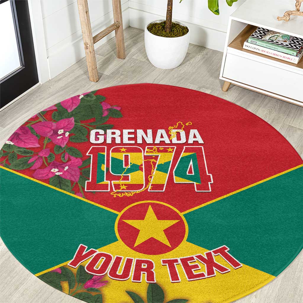 Grenada 1974 Round Carpet Gwenad Map With Bougainvillea - Flag Color