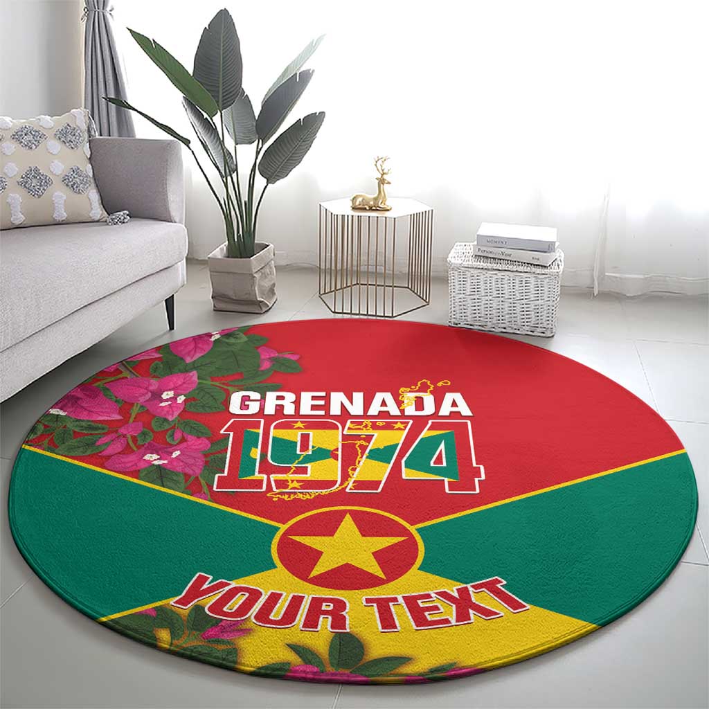Grenada 1974 Round Carpet Gwenad Map With Bougainvillea - Flag Color