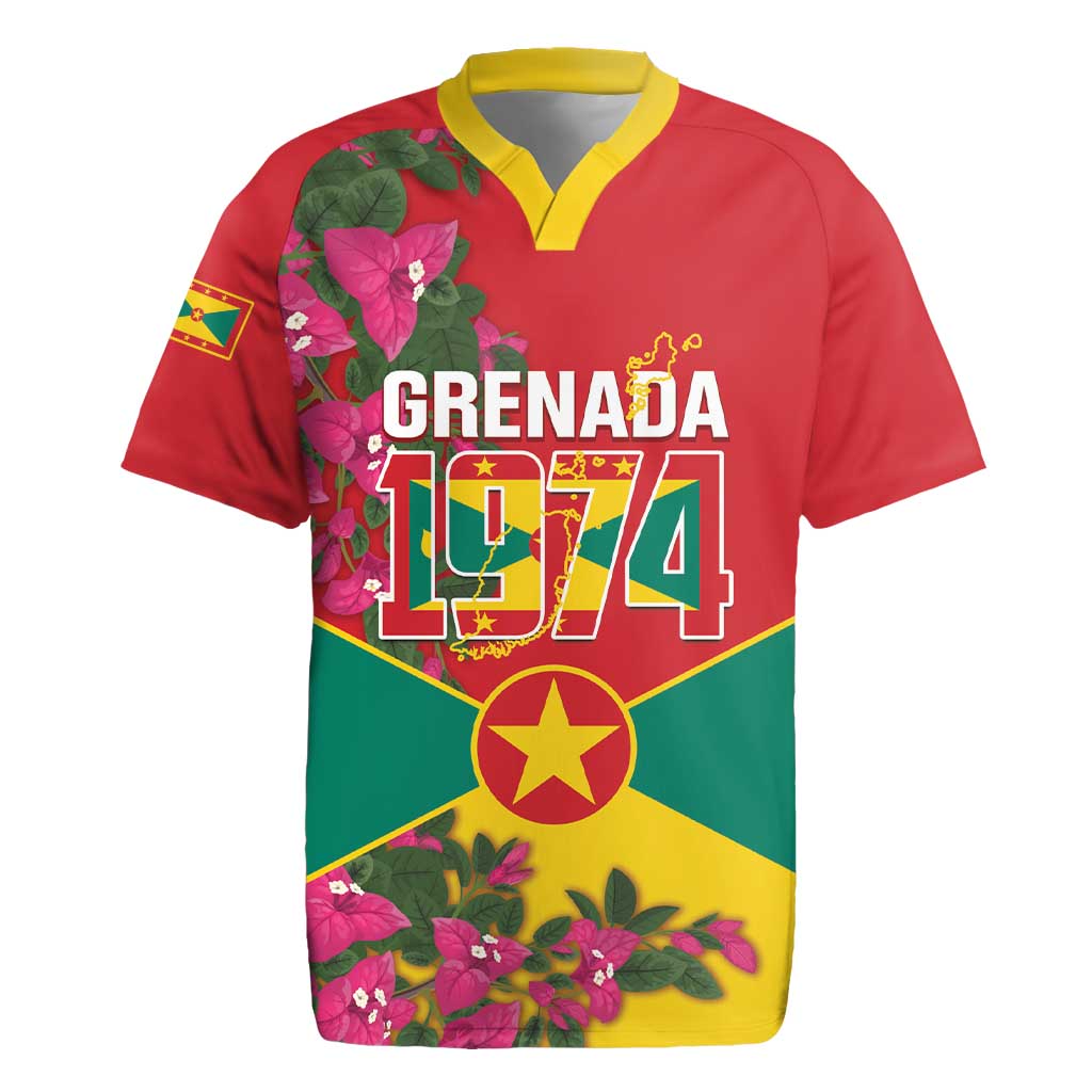 Grenada 1974 Rugby Jersey Gwenad Map With Bougainvillea - Flag Color - Wonder Print Shop