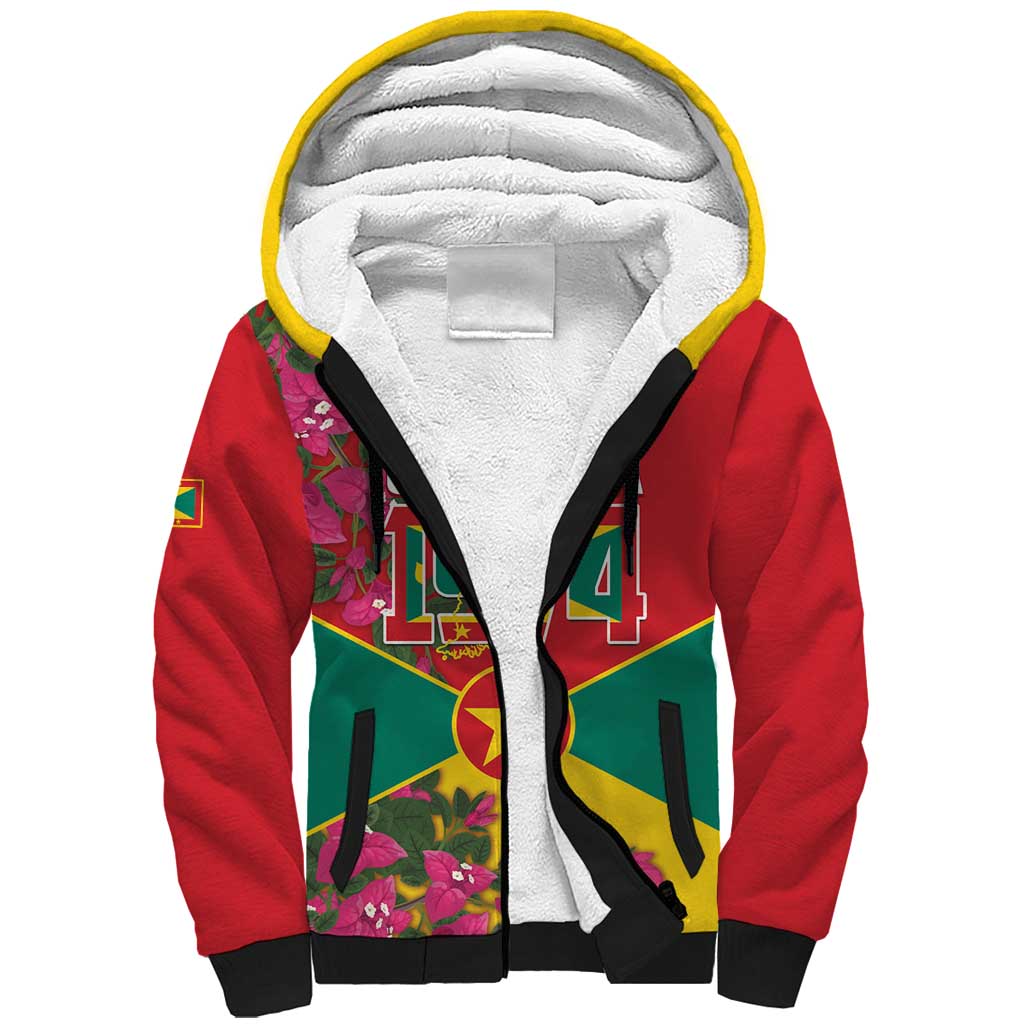 Grenada 1974 Sherpa Hoodie Gwenad Map With Bougainvillea - Flag Color - Wonder Print Shop