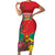 Grenada 1974 Short Sleeve Bodycon Dress Gwenad Map With Bougainvillea - Flag Color - Wonder Print Shop