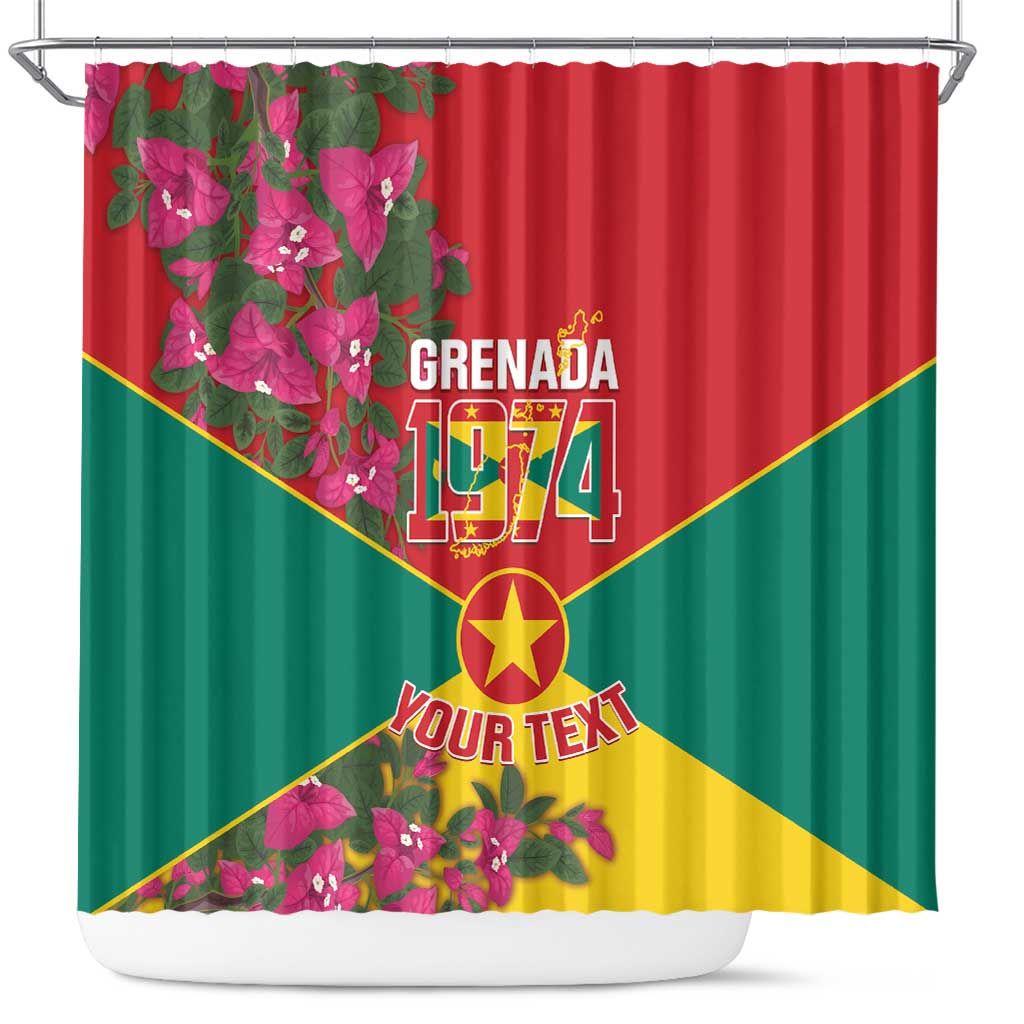 Grenada 1974 Shower Curtain Gwenad Map With Bougainvillea - Flag Color