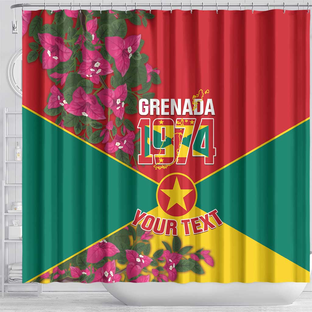 Grenada 1974 Shower Curtain Gwenad Map With Bougainvillea - Flag Color