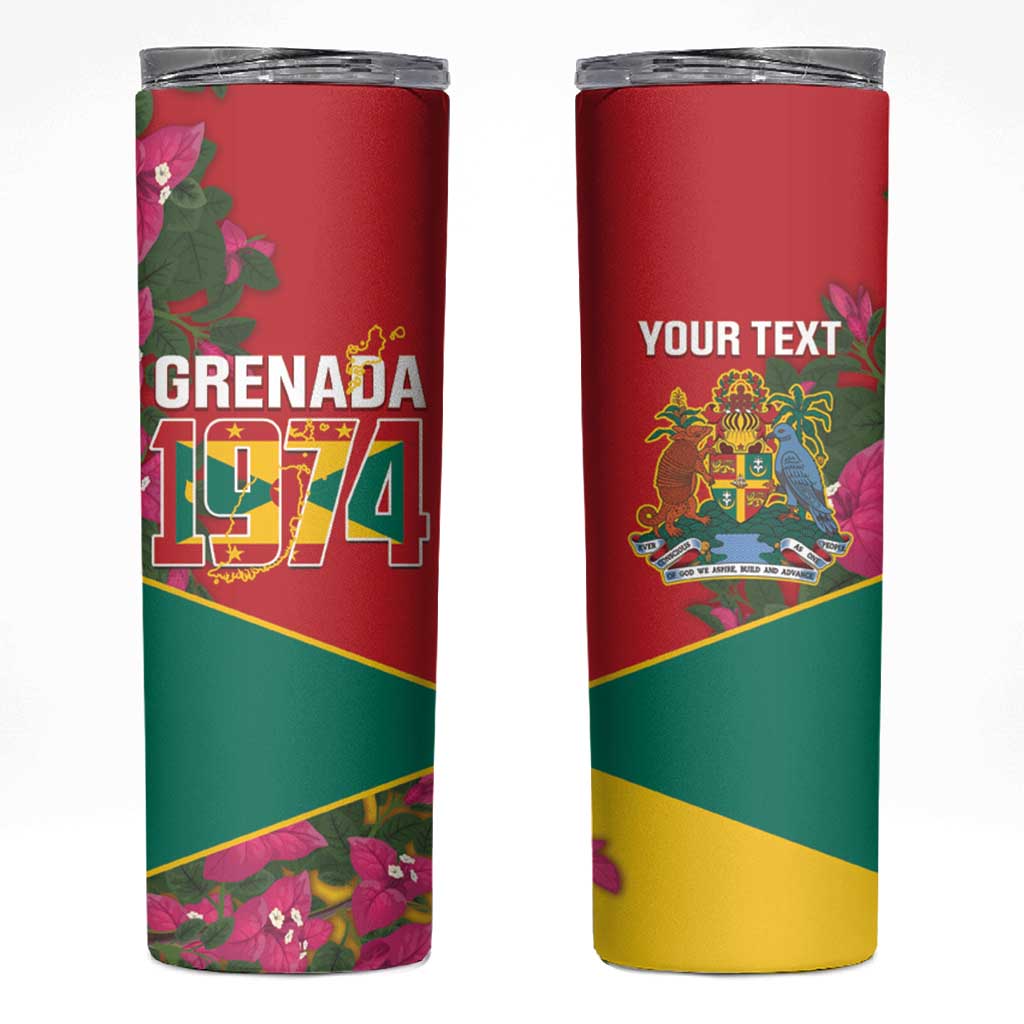 Grenada 1974 Skinny Tumbler Gwenad Map With Bougainvillea - Flag Color - Wonder Print Shop
