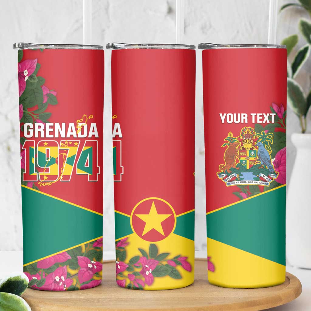 Grenada 1974 Skinny Tumbler Gwenad Map With Bougainvillea - Flag Color - Wonder Print Shop