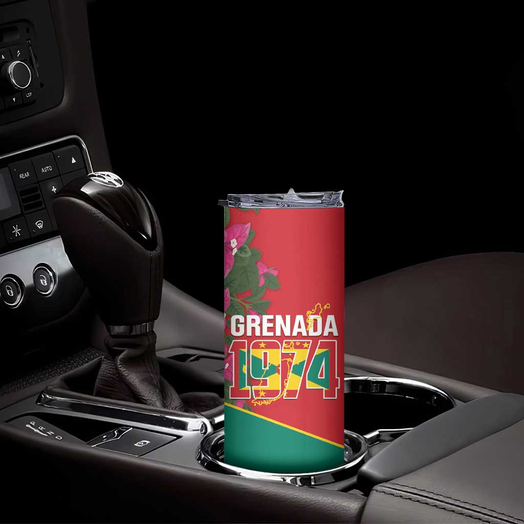 Grenada 1974 Skinny Tumbler Gwenad Map With Bougainvillea - Flag Color - Wonder Print Shop