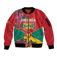 Grenada 1974 Sleeve Zip Bomber Jacket Gwenad Map With Bougainvillea - Flag Color - Wonder Print Shop