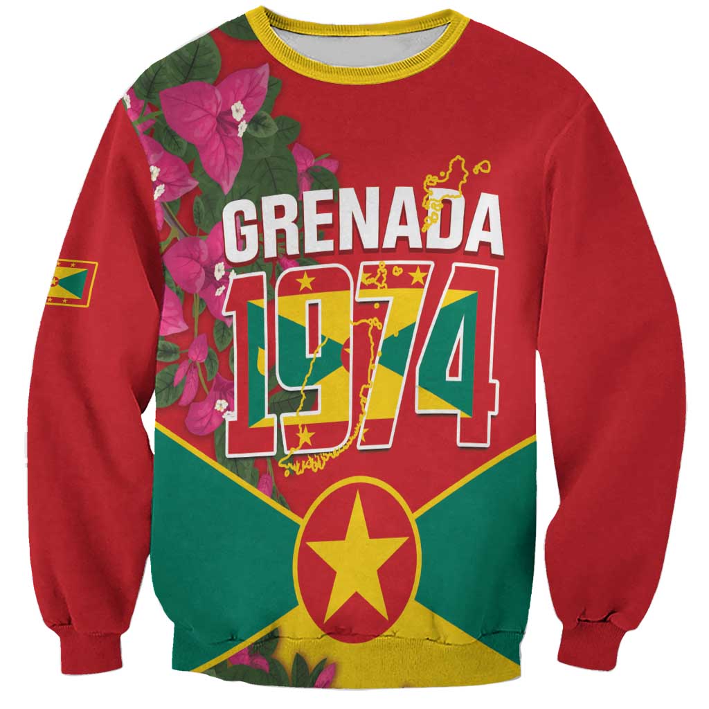 Grenada 1974 Sweatshirt Gwenad Map With Bougainvillea - Flag Color - Wonder Print Shop