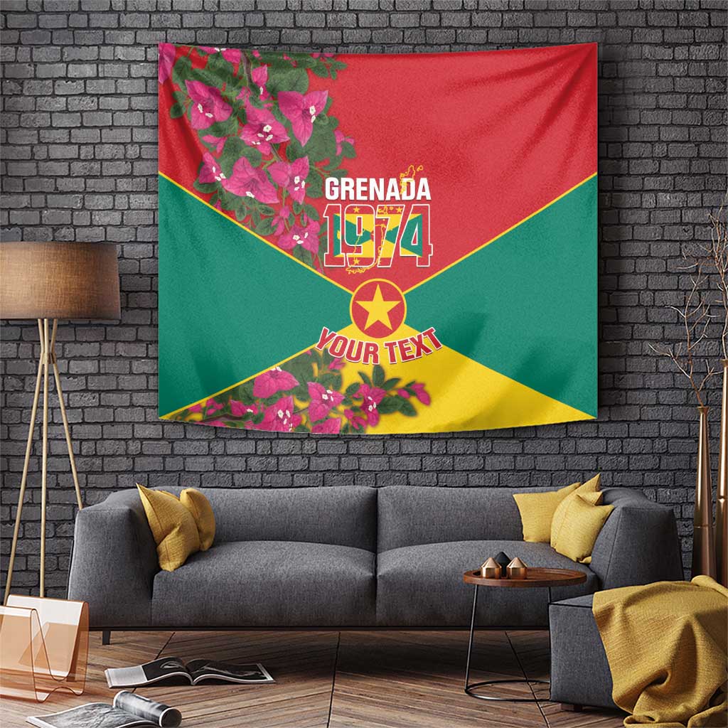 Grenada 1974 Tapestry Gwenad Map With Bougainvillea - Flag Color - Wonder Print Shop