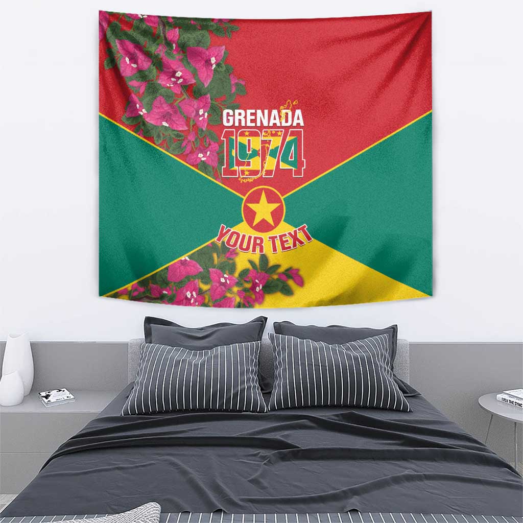 Grenada 1974 Tapestry Gwenad Map With Bougainvillea - Flag Color - Wonder Print Shop
