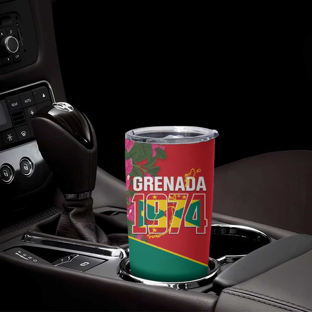 Grenada 1974 Tumbler Cup Gwenad Map With Bougainvillea - Flag Color - Wonder Print Shop