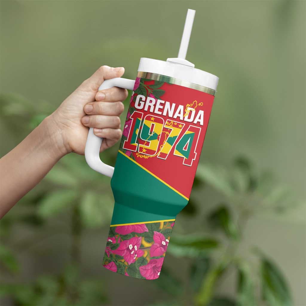Grenada 1974 Tumbler With Handle Gwenad Map With Bougainvillea - Flag Color - Wonder Print Shop