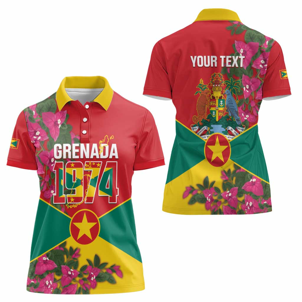 Grenada 1974 Women Polo Shirt Gwenad Map With Bougainvillea - Flag Color - Wonder Print Shop