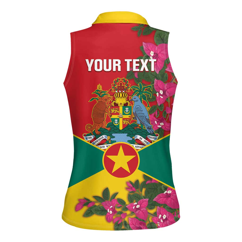Grenada 1974 Women Sleeveless Polo Shirt Gwenad Map With Bougainvillea - Flag Color - Wonder Print Shop