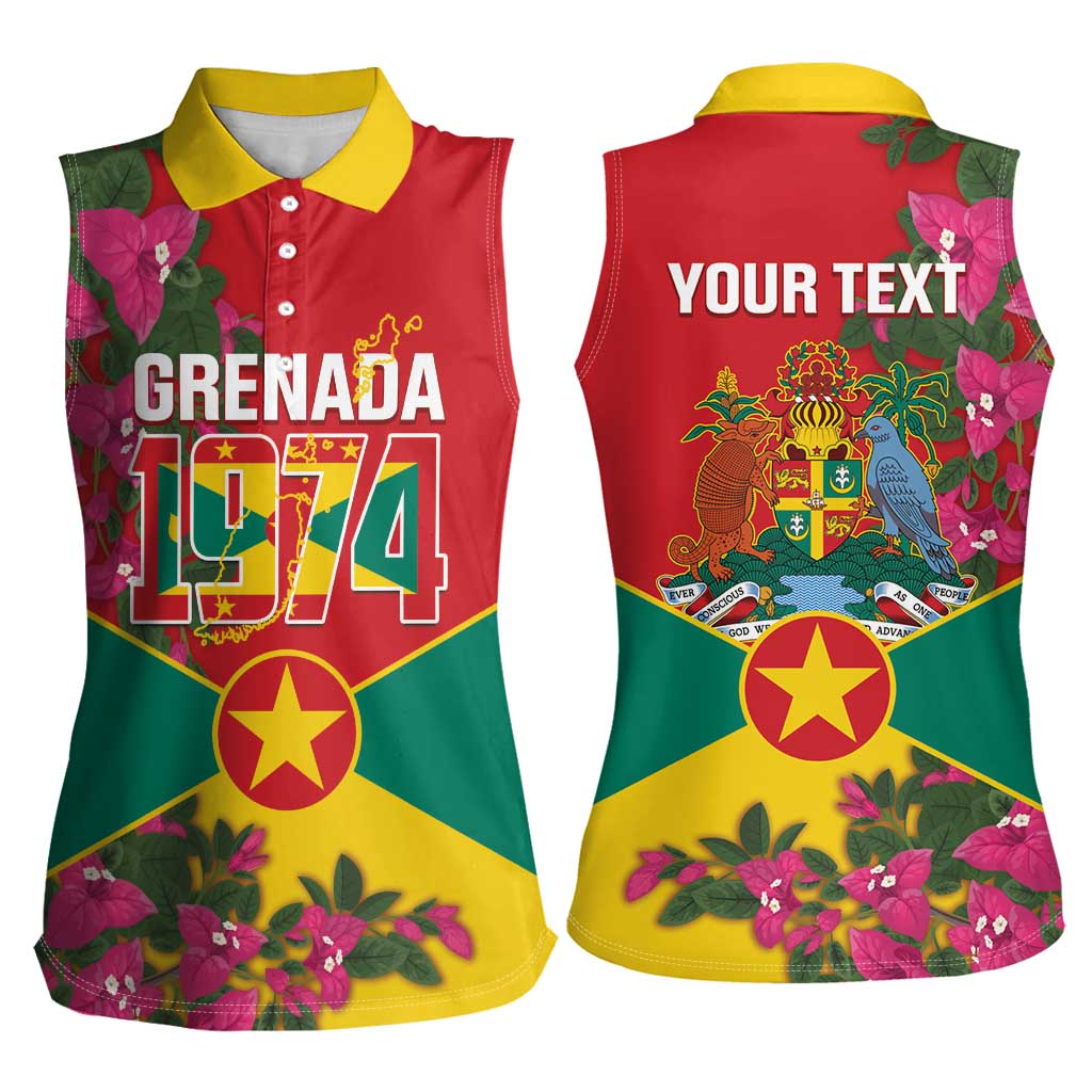 Grenada 1974 Women Sleeveless Polo Shirt Gwenad Map With Bougainvillea - Flag Color - Wonder Print Shop