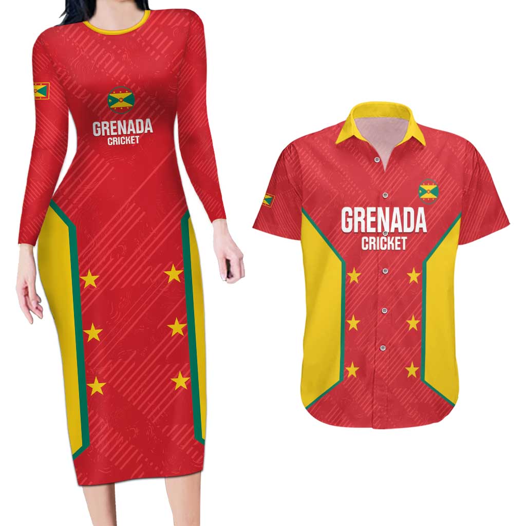 Custom Grenada Cricket Couples Matching Long Sleeve Bodycon Dress and Hawaiian Shirt 2025 Sporty Style - Wonder Print Shop