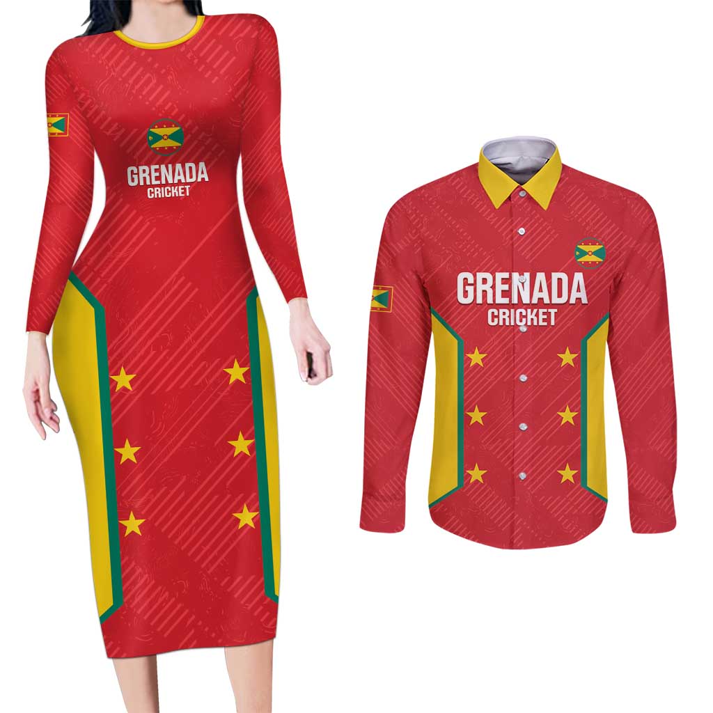 Custom Grenada Cricket Couples Matching Long Sleeve Bodycon Dress and Long Sleeve Button Shirt 2025 Sporty Style - Wonder Print Shop