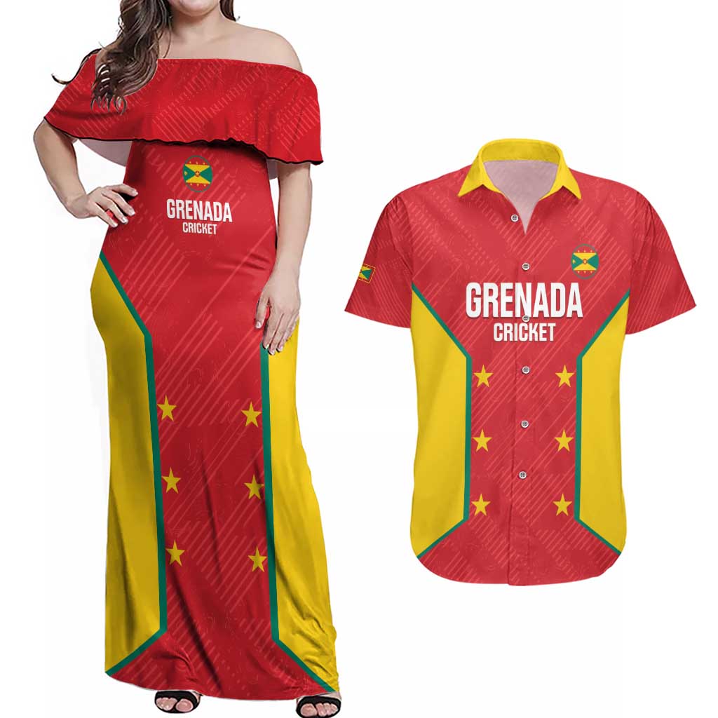 Custom Grenada Cricket Couples Matching Off Shoulder Maxi Dress and Hawaiian Shirt 2025 Sporty Style - Wonder Print Shop