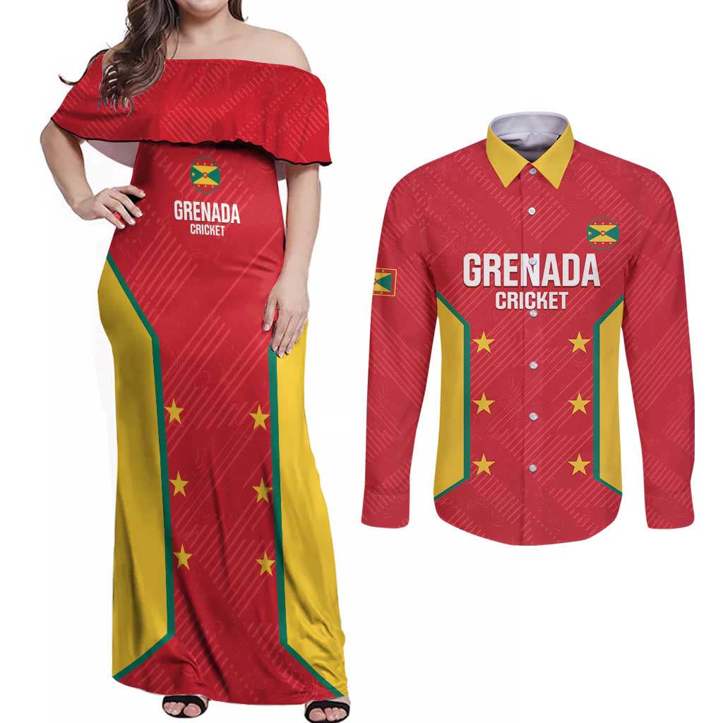 Custom Grenada Cricket Couples Matching Off Shoulder Maxi Dress and Long Sleeve Button Shirt 2025 Sporty Style - Wonder Print Shop