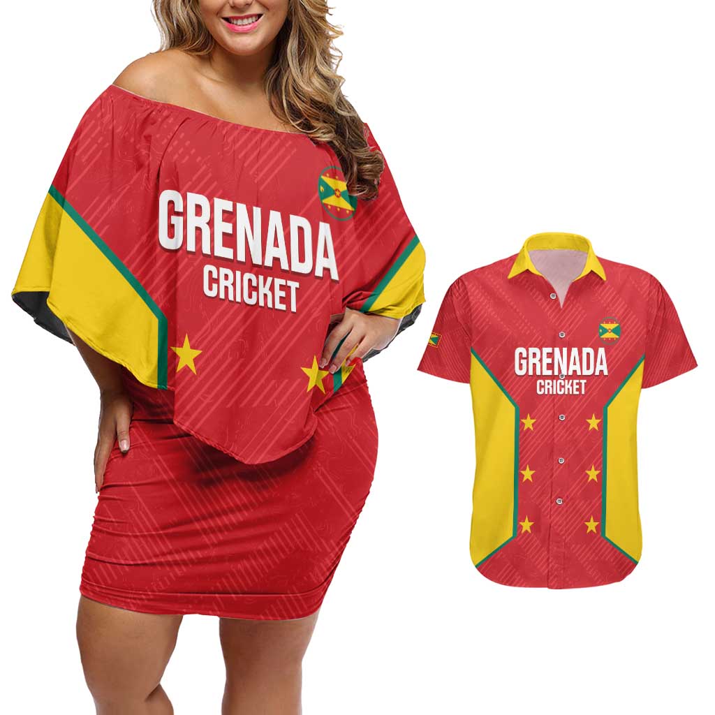 Custom Grenada Cricket Couples Matching Off Shoulder Short Dress and Hawaiian Shirt 2025 Sporty Style - Wonder Print Shop