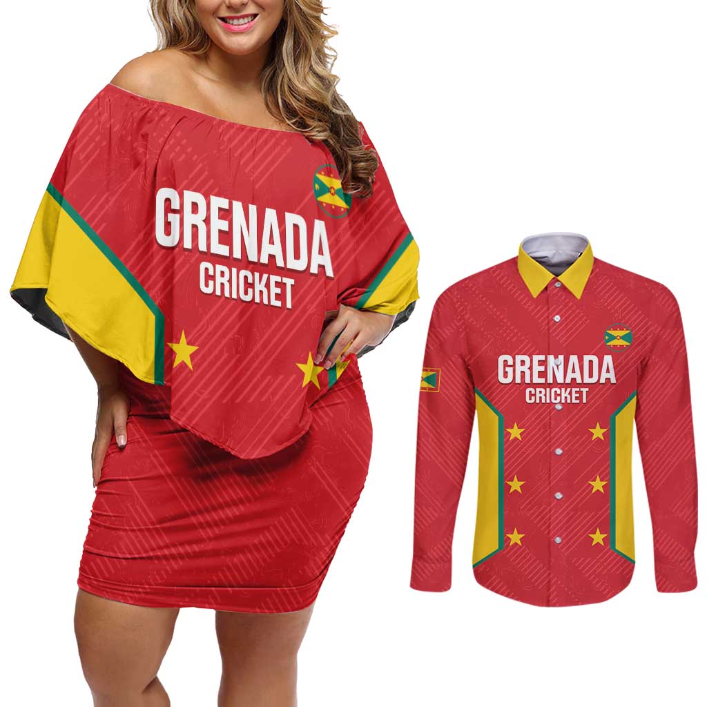 Custom Grenada Cricket Couples Matching Off Shoulder Short Dress and Long Sleeve Button Shirt 2025 Sporty Style - Wonder Print Shop