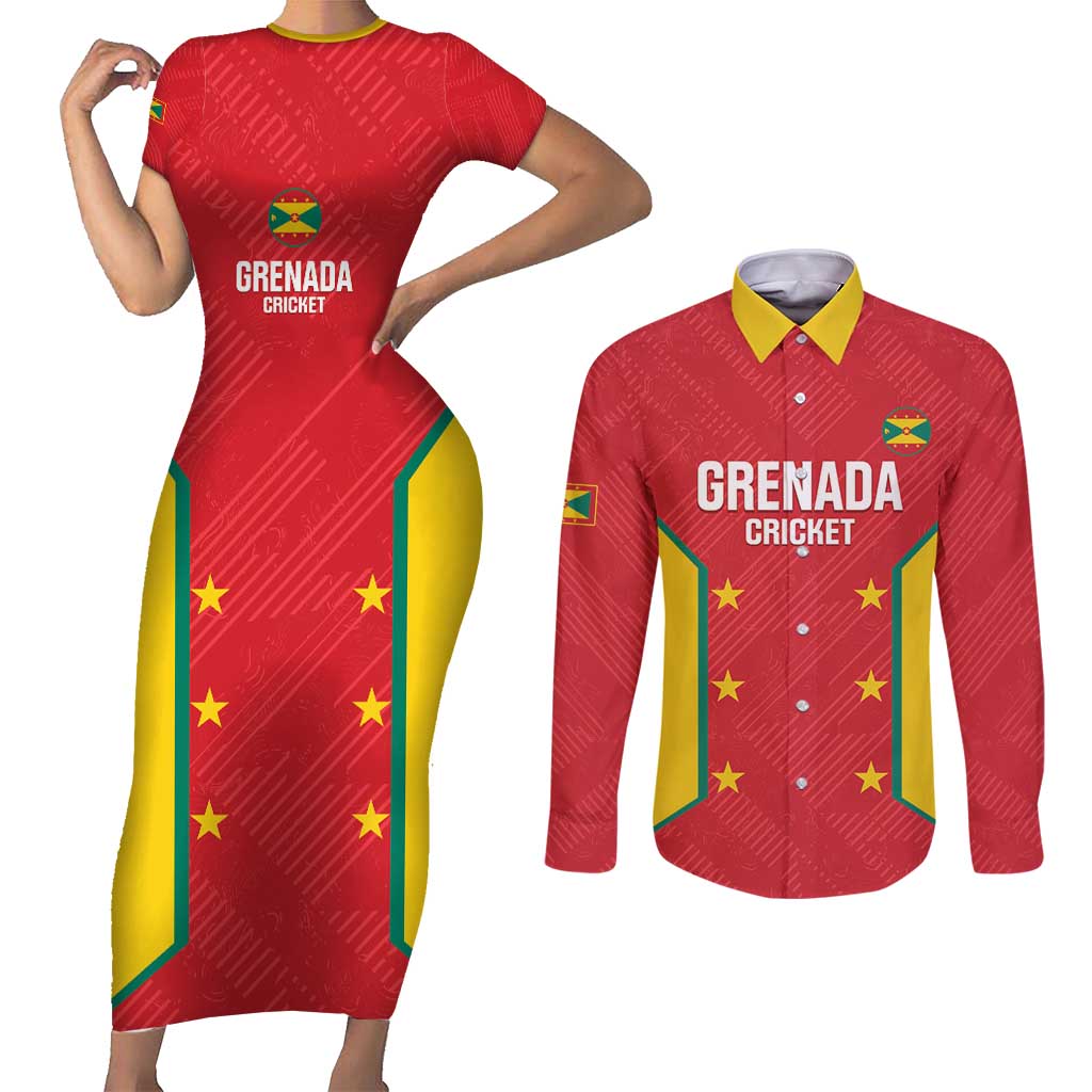 Custom Grenada Cricket Couples Matching Short Sleeve Bodycon Dress and Long Sleeve Button Shirt 2025 Sporty Style - Wonder Print Shop