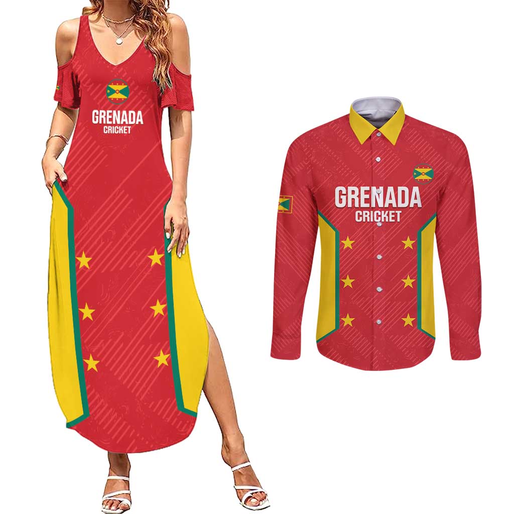 Custom Grenada Cricket Couples Matching Summer Maxi Dress and Long Sleeve Button Shirt 2025 Sporty Style - Wonder Print Shop