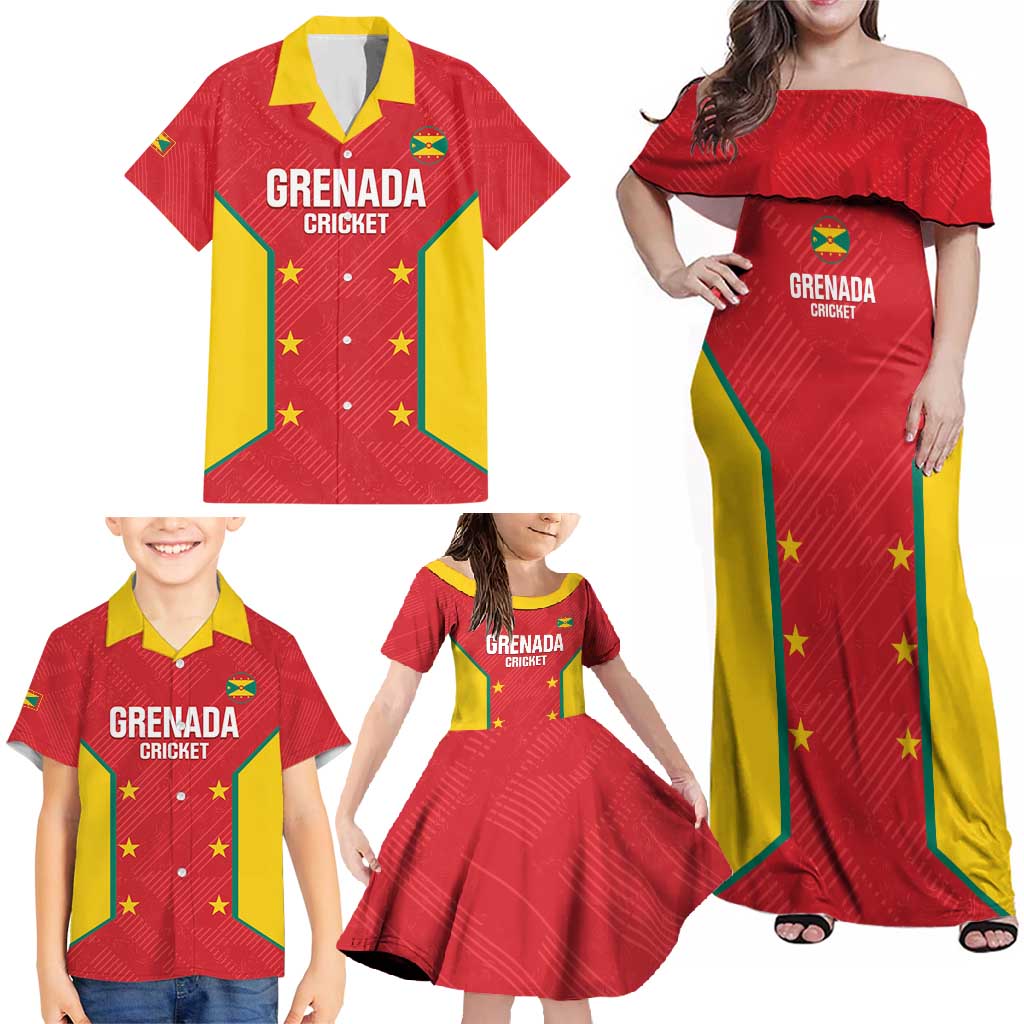Custom Grenada Cricket Family Matching Off Shoulder Maxi Dress and Hawaiian Shirt 2025 Sporty Style - Wonder Print Shop