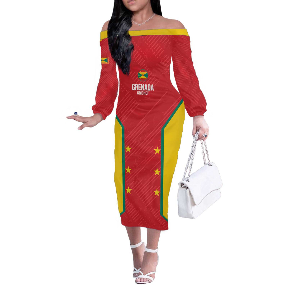 Custom Grenada Cricket Off The Shoulder Long Sleeve Dress 2025 Sporty Style - Wonder Print Shop