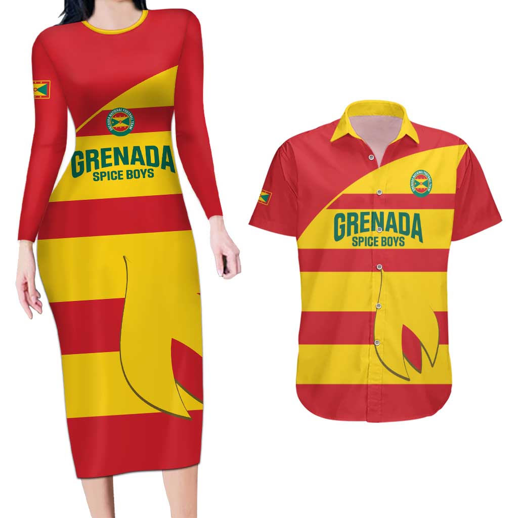 Custom Grenada Football Couples Matching Long Sleeve Bodycon Dress and Hawaiian Shirt Go Spice Boys - Wonder Print Shop