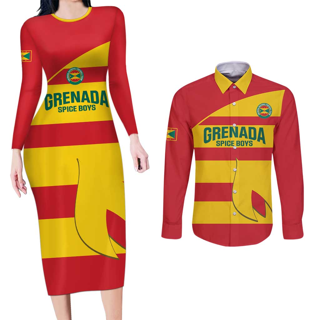 Custom Grenada Football Couples Matching Long Sleeve Bodycon Dress and Long Sleeve Button Shirt Go Spice Boys - Wonder Print Shop