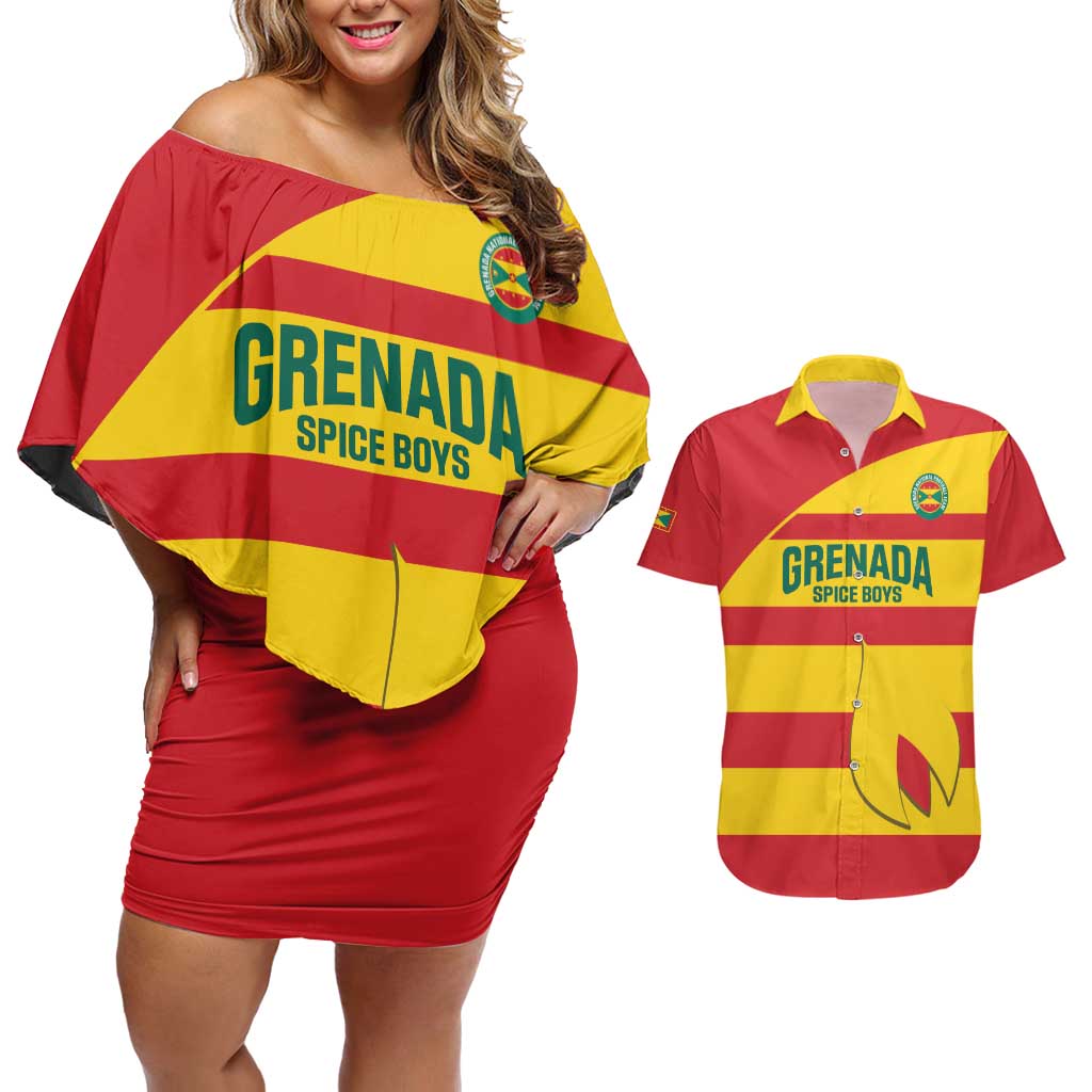Custom Grenada Football Couples Matching Off Shoulder Short Dress and Hawaiian Shirt Go Spice Boys - Wonder Print Shop