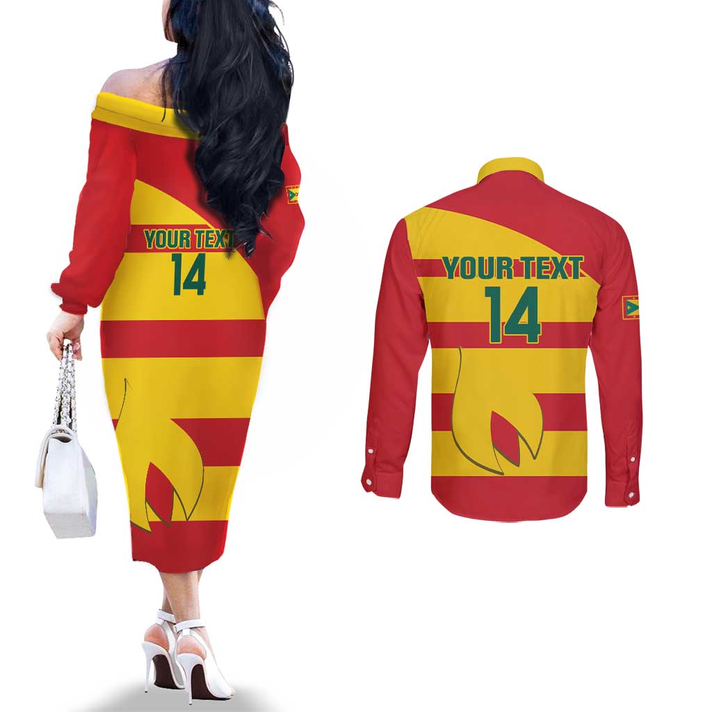 Custom Grenada Football Couples Matching Off The Shoulder Long Sleeve Dress and Long Sleeve Button Shirt Go Spice Boys
