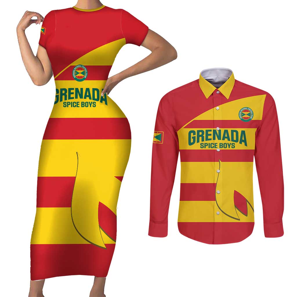 Custom Grenada Football Couples Matching Short Sleeve Bodycon Dress and Long Sleeve Button Shirt Go Spice Boys - Wonder Print Shop