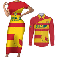 Custom Grenada Football Couples Matching Short Sleeve Bodycon Dress and Long Sleeve Button Shirt Go Spice Boys - Wonder Print Shop