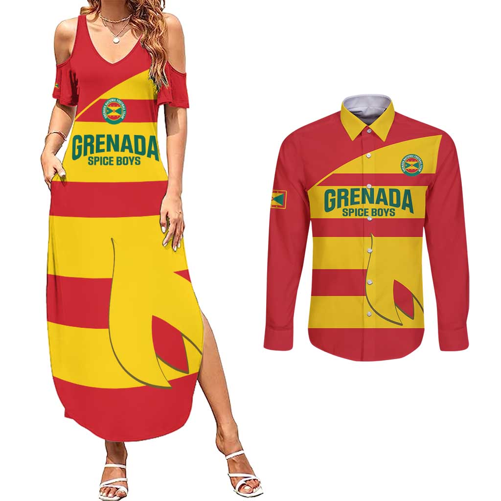 Custom Grenada Football Couples Matching Summer Maxi Dress and Long Sleeve Button Shirt Go Spice Boys - Wonder Print Shop