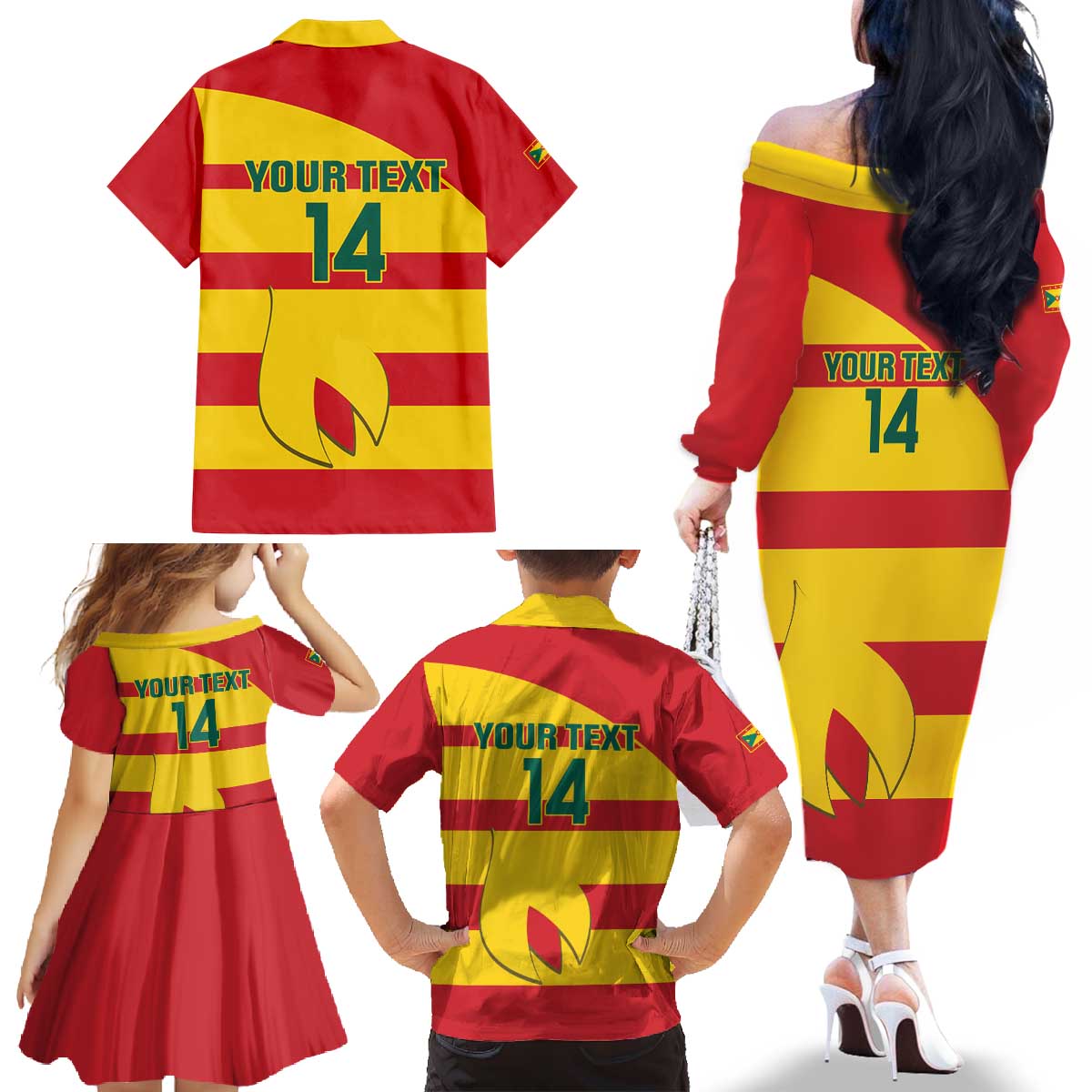 Custom Grenada Football Family Matching Off The Shoulder Long Sleeve Dress and Hawaiian Shirt Go Spice Boys - Wonder Print Shop