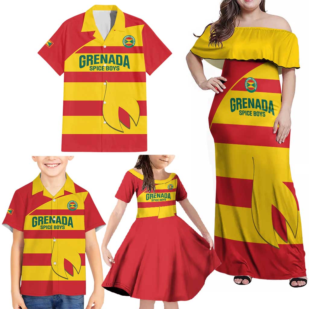 Custom Grenada Football Family Matching Off Shoulder Maxi Dress and Hawaiian Shirt Go Spice Boys - Wonder Print Shop