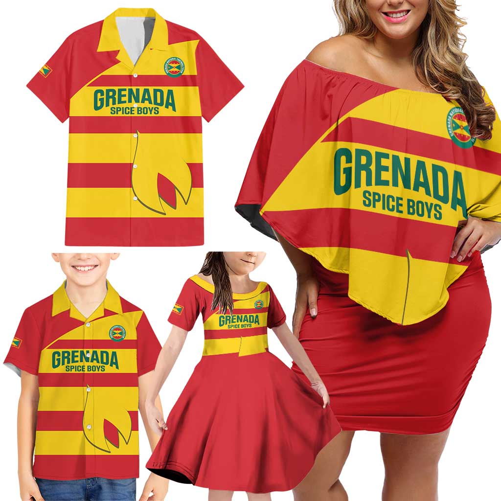Custom Grenada Football Family Matching Off Shoulder Short Dress and Hawaiian Shirt Go Spice Boys - Wonder Print Shop