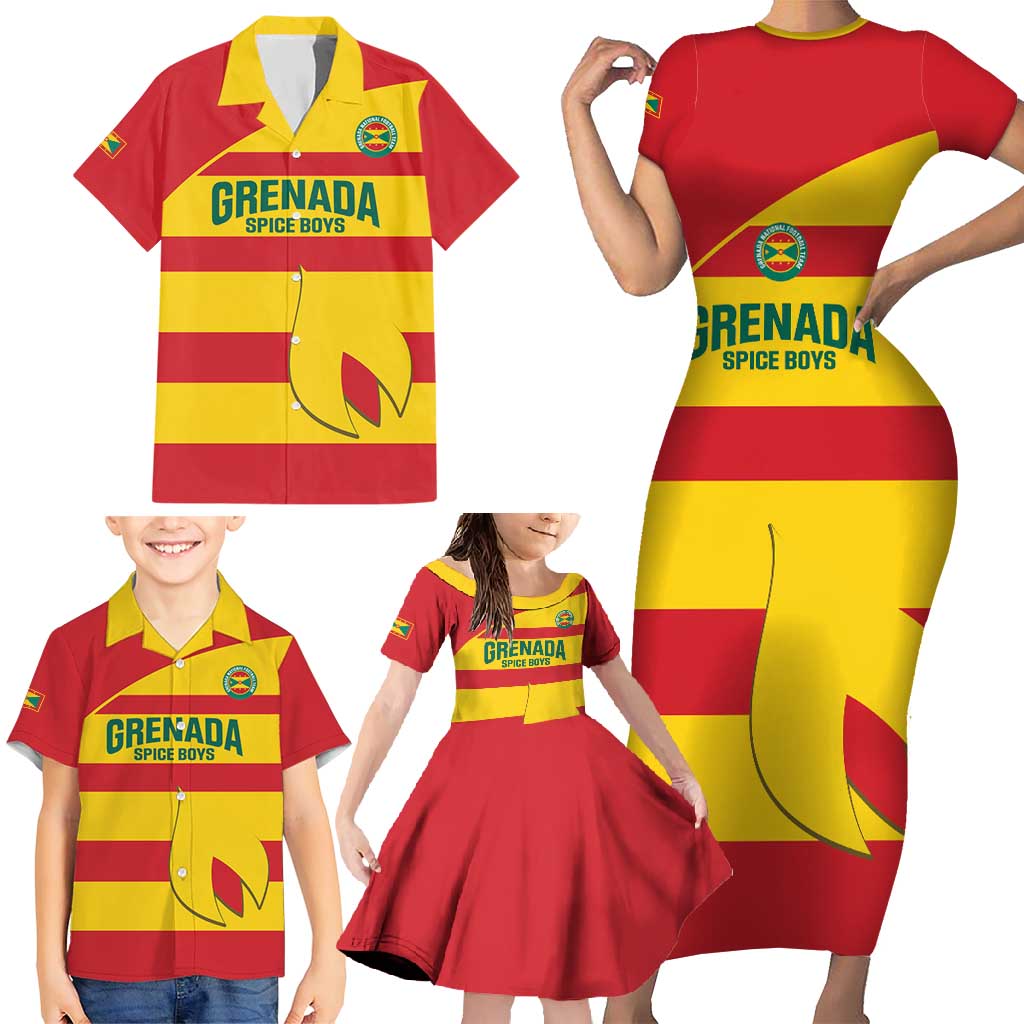 Custom Grenada Football Family Matching Short Sleeve Bodycon Dress and Hawaiian Shirt Go Spice Boys - Wonder Print Shop