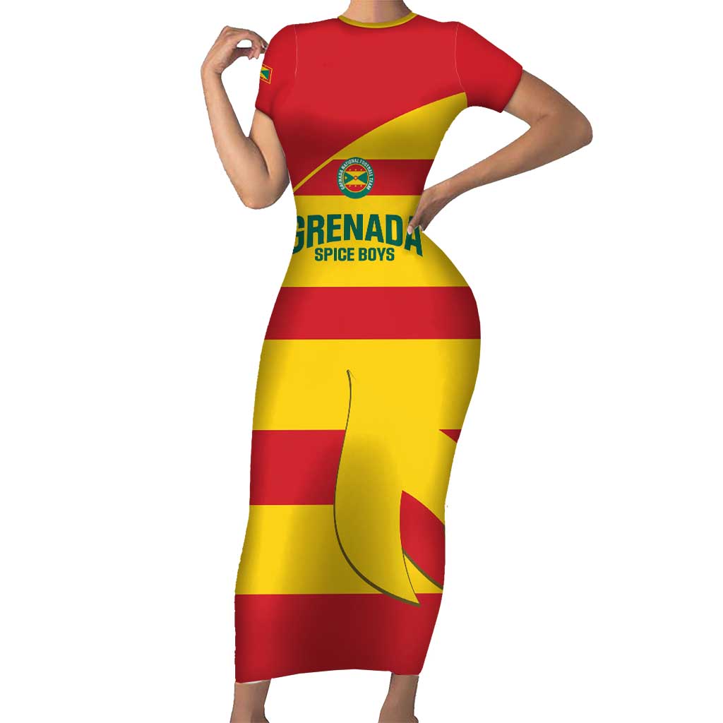 Custom Grenada Football Short Sleeve Bodycon Dress Go Spice Boys - Wonder Print Shop